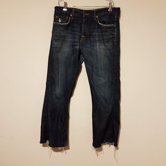 Lucky Brand Men's Size 33x30 227 Slim Boot Fit Jeans Button Fly Dark Wash Frayed - Picture 1 of 8